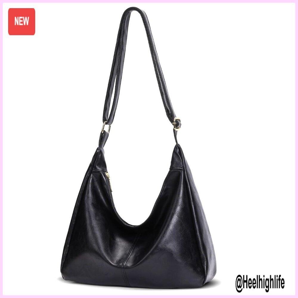 Large Slouchy Hobo Shoulder Bag PU Leather Crossbody Tote Daily Purse